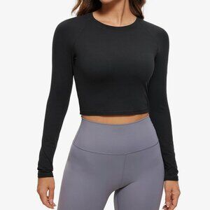 CRZ YOGA Womens Long Sleeve Crop Workout Top Size Small Black